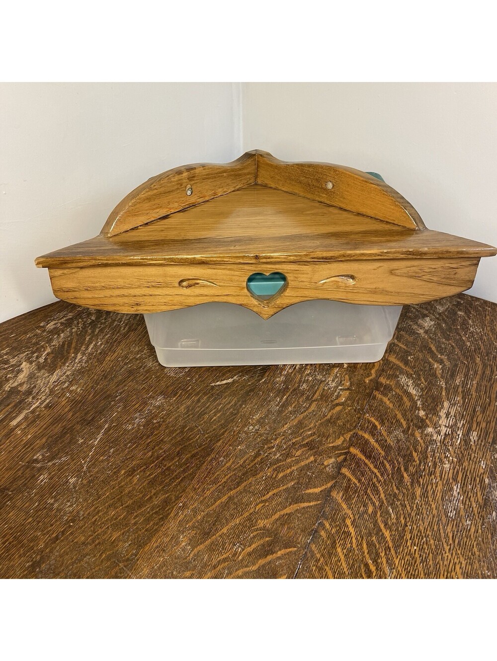 Vintage Heart Cutout Corner Wooden Wall Shelf Country Cottage Whimsical Cottage